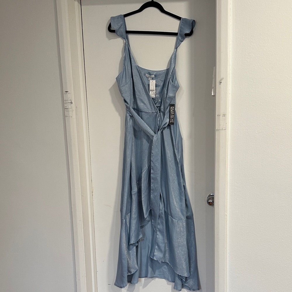 Light Blue Sleeveless Wrap Midi Dress